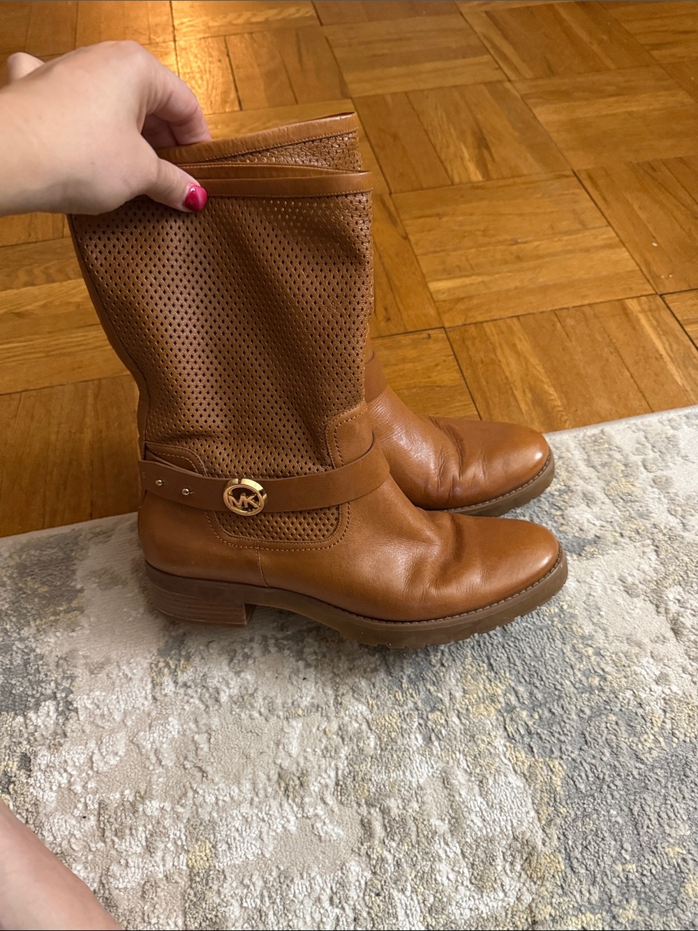 Michael Kors Cognac Perforated Leather Pull On Boots